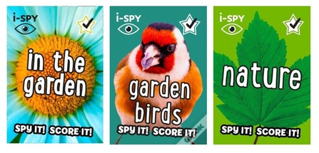 A selection of I-Spy books including "in the garden", "garden birds" and "nature"