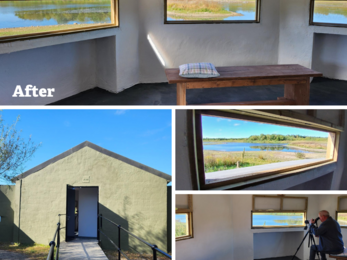 Montage of photos of bird hide after refurbishment