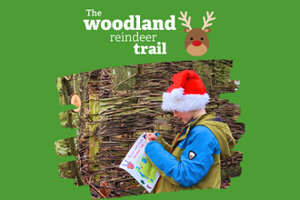 green graphic with little boy wearing santa hat filling in a trail sheet