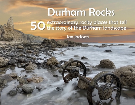 Durham Rocks book front cover, featuring rocky beach landscape