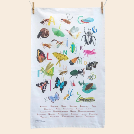 Tea towel with insect alphabet