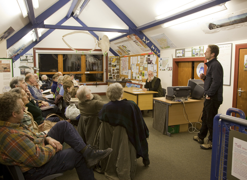 Mark Hamblin speaking to Assynt Field Club, Lochinver, Inverpolly, Scotland.